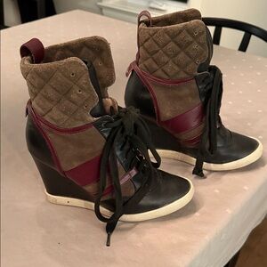 Chloe Brown and Burgundy Wedge Sneakers